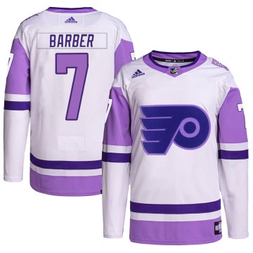 Authentic Adidas Men's Bill Barber Philadelphia Flyers Hockey Fights Cancer Primegreen Jersey - White/Purple