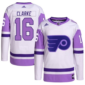 Authentic Adidas Men's Bobby Clarke Philadelphia Flyers Hockey Fights Cancer Primegreen Jersey - White/Purple