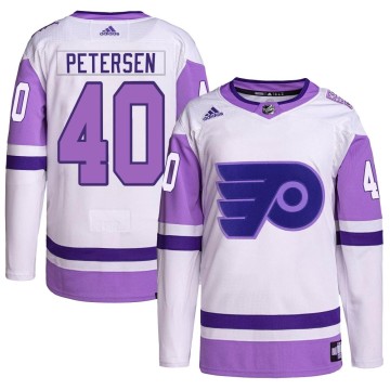 Authentic Adidas Men's Cal Petersen Philadelphia Flyers Hockey Fights Cancer Primegreen Jersey - White/Purple