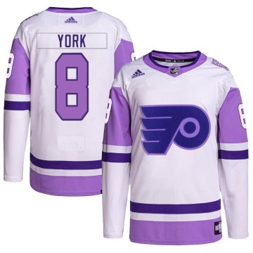 Authentic Adidas Men's Cam York Philadelphia Flyers Hockey Fights Cancer Primegreen Jersey - White/Purple