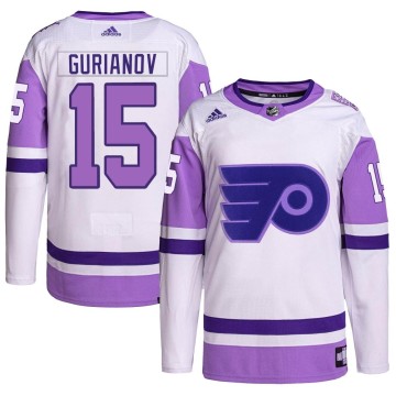 Authentic Adidas Men's Denis Gurianov Philadelphia Flyers Hockey Fights Cancer Primegreen Jersey - White/Purple