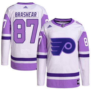 Authentic Adidas Men's Donald Brashear Philadelphia Flyers Hockey Fights Cancer Primegreen Jersey - White/Purple