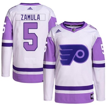 Authentic Adidas Men's Egor Zamula Philadelphia Flyers Hockey Fights Cancer Primegreen Jersey - White/Purple