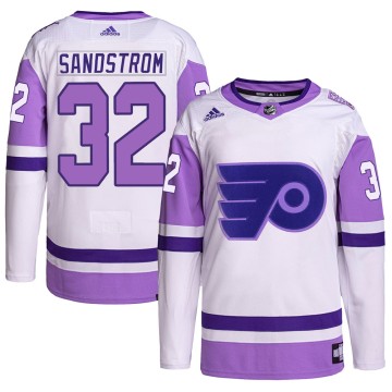 Authentic Adidas Men's Felix Sandstrom Philadelphia Flyers Hockey Fights Cancer Primegreen Jersey - White/Purple