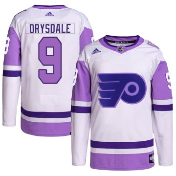 Authentic Adidas Men's Jamie Drysdale Philadelphia Flyers Hockey Fights Cancer Primegreen Jersey - White/Purple