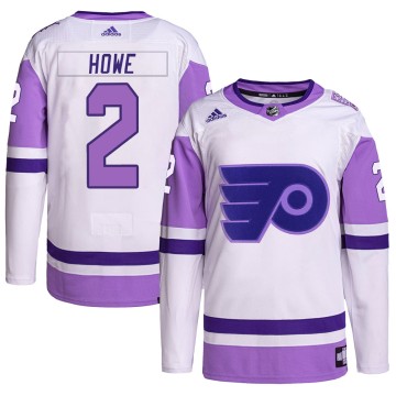 Authentic Adidas Men's Mark Howe Philadelphia Flyers Hockey Fights Cancer Primegreen Jersey - White/Purple
