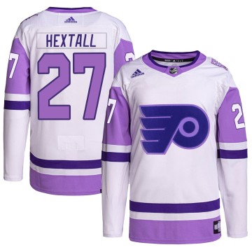 Authentic Adidas Men's Ron Hextall Philadelphia Flyers Hockey Fights Cancer Primegreen Jersey - White/Purple