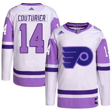 Authentic Adidas Men's Sean Couturier Philadelphia Flyers Hockey Fights Cancer Primegreen Jersey - White/Purple