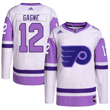 Authentic Adidas Men's Simon Gagne Philadelphia Flyers Hockey Fights Cancer Primegreen Jersey - White/Purple