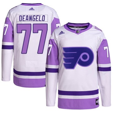 Authentic Adidas Men's Tony DeAngelo Philadelphia Flyers Hockey Fights Cancer Primegreen Jersey - White/Purple