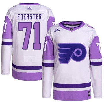Authentic Adidas Men's Tyson Foerster Philadelphia Flyers Hockey Fights Cancer Primegreen Jersey - White/Purple