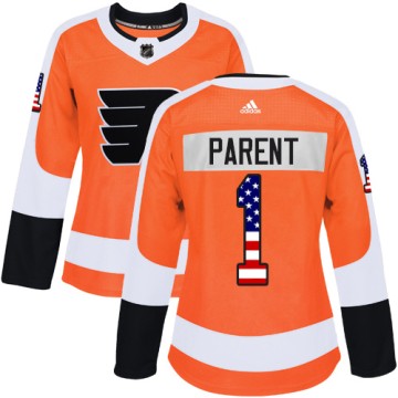 Authentic Adidas Women's Bernie Parent Philadelphia Flyers USA Flag Fashion Jersey - Orange