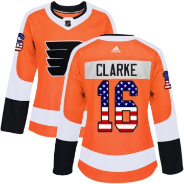 Authentic Adidas Women's Bobby Clarke Philadelphia Flyers USA Flag Fashion Jersey - Orange