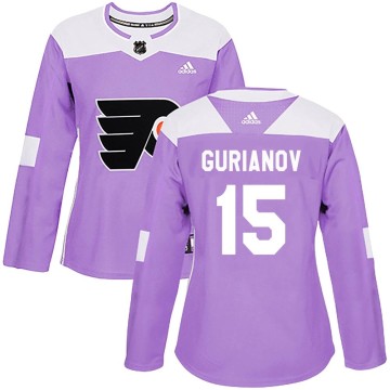 Authentic Adidas Women's Denis Gurianov Philadelphia Flyers Fights Cancer Practice Jersey - Purple