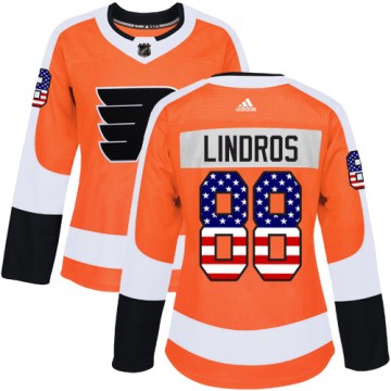 Authentic Adidas Women's Eric Lindros Philadelphia Flyers USA Flag Fashion Jersey - Orange