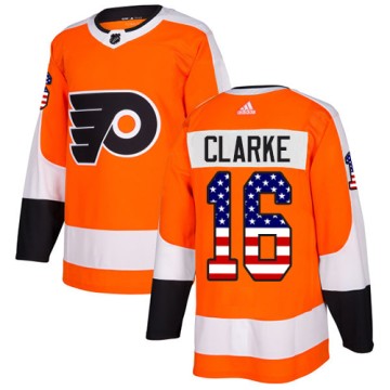 Authentic Adidas Youth Bobby Clarke Philadelphia Flyers USA Flag Fashion Jersey - Orange