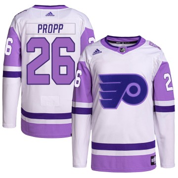 Authentic Adidas Youth Brian Propp Philadelphia Flyers Hockey Fights Cancer Primegreen Jersey - White/Purple