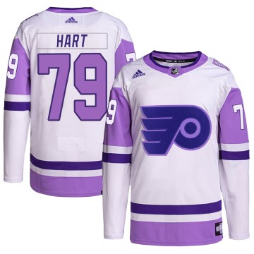 Authentic Adidas Youth Carter Hart Philadelphia Flyers Hockey Fights Cancer Primegreen Jersey - White/Purple