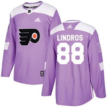 Authentic Adidas Youth Eric Lindros Philadelphia Flyers Fights Cancer Practice Jersey - Purple