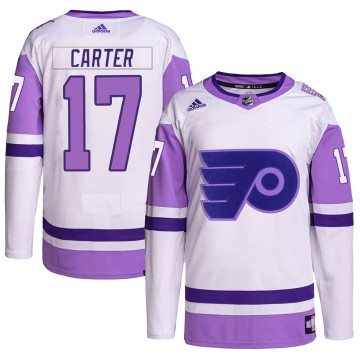 Authentic Adidas Youth Jeff Carter Philadelphia Flyers Hockey Fights Cancer Primegreen Jersey - White/Purple