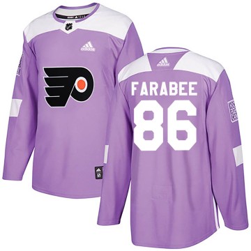 Authentic Adidas Youth Joel Farabee Philadelphia Flyers Fights Cancer Practice Jersey - Purple