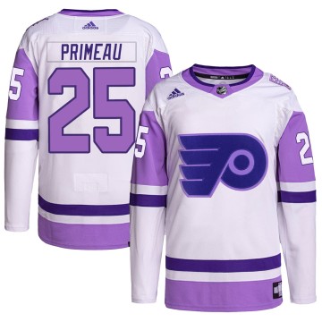 Authentic Adidas Youth Keith Primeau Philadelphia Flyers Hockey Fights Cancer Primegreen Jersey - White/Purple