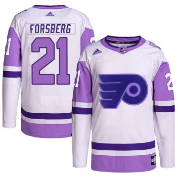 Authentic Adidas Youth Peter Forsberg Philadelphia Flyers Hockey Fights Cancer Primegreen Jersey - White/Purple