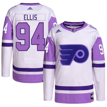 Authentic Adidas Youth Ryan Ellis Philadelphia Flyers Hockey Fights Cancer Primegreen Jersey - White/Purple