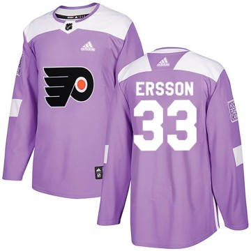 Authentic Adidas Youth Samuel Ersson Philadelphia Flyers Fights Cancer Practice Jersey - Purple