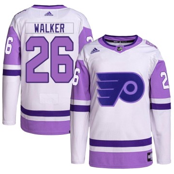 Authentic Adidas Youth Sean Walker Philadelphia Flyers Hockey Fights Cancer Primegreen Jersey - White/Purple