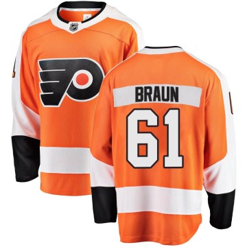 Breakaway Fanatics Branded Men's Justin Braun Philadelphia Flyers Home Jersey - Orange